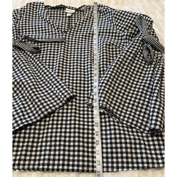 Ava & Viv Gingham V-neck Blouse w/Sleeve Ties Cotton Blend Women's Plus Size 1X - Picture 10 of 16